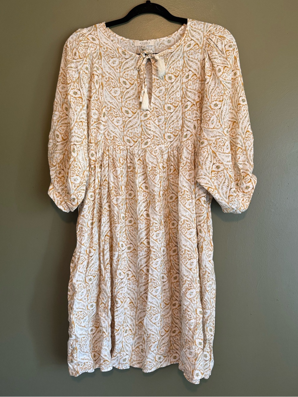 Tie-Neck Mini Dress in Cream and Tan Paisley